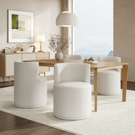 Christopher Knight Home 5-Piece Mid-Century Modern Dining Set, 59" Dining Table with Beige Upholstered Swivel Chairs