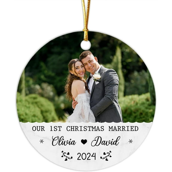 Customized Photo Mr & Mrs Ornament, Our 1st Christmas Married Ornament, Image Newlywed Ornament, Anniversary Married, Custom Name First Christmas Marriage Ornament, Bride to Be Ornament NLxiEx