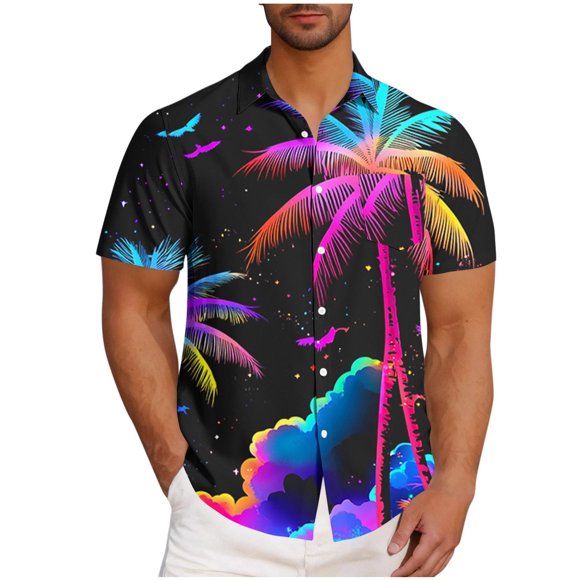 Txeol Men's Hawaiian Shirt Short Sleeve Floral Button Down Shirts Tropical Vacation Beach Shirts,Purple,S