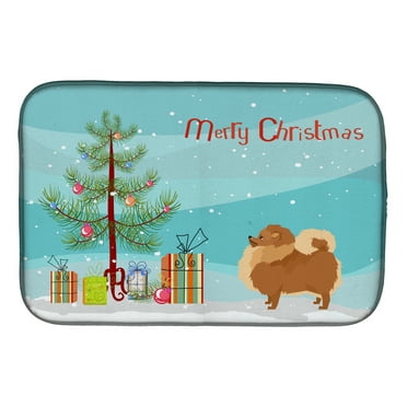 Pomeranian Christmas Tree Dish Drying Mat