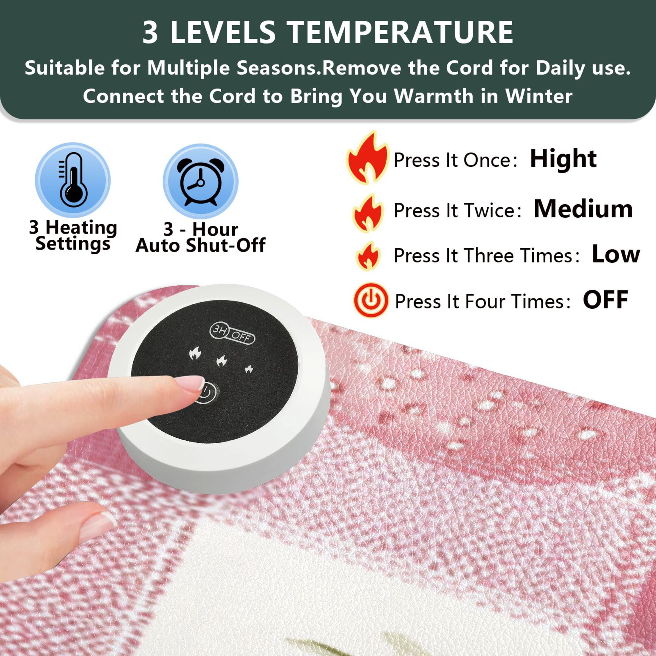 Large Heated Desk Mat Mouse Pad 31.5"x13"PU Leather Graphene Heating Desk Warmer with 3 Temperature Settings 110V US Plug Non-Slip Warm Pad for Home, Office, and Gaming Pink Strawberry Plaid Print