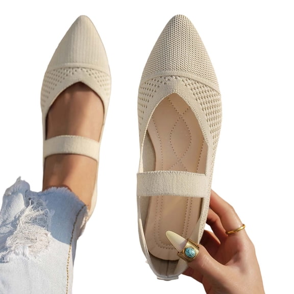 Gealkoca Women's Mesh Flats Mary Jane Shoes Pointed Toe Lightweight Knit Flat Shoes for Women Women Ballerina Flats for Walking Casual Work Office