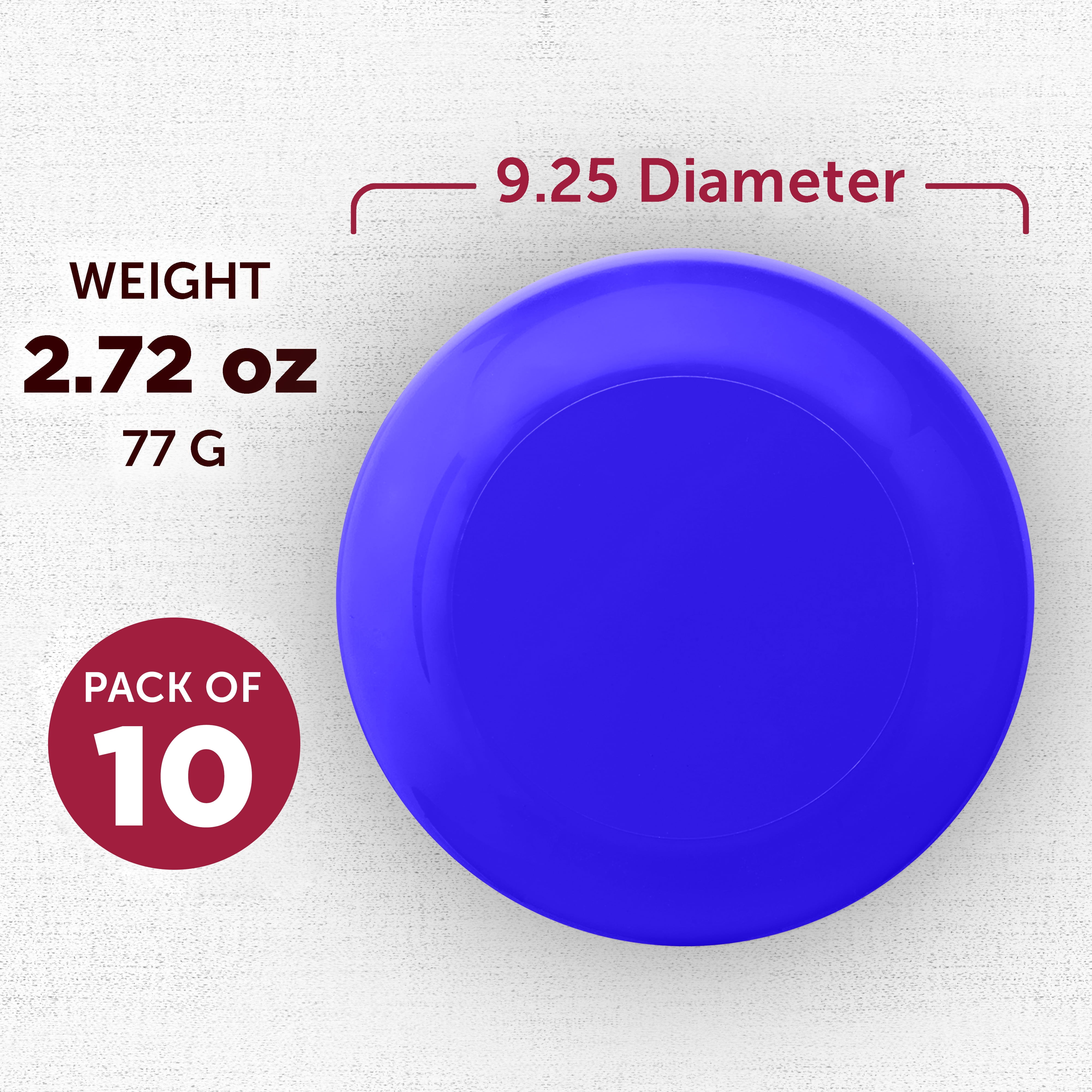 DISCOUNT PROMOS Frisbees 9.25 inch. Set of 10, Bulk Pack - Fun Outdoor Games for Adults and Family - Reflex Blue