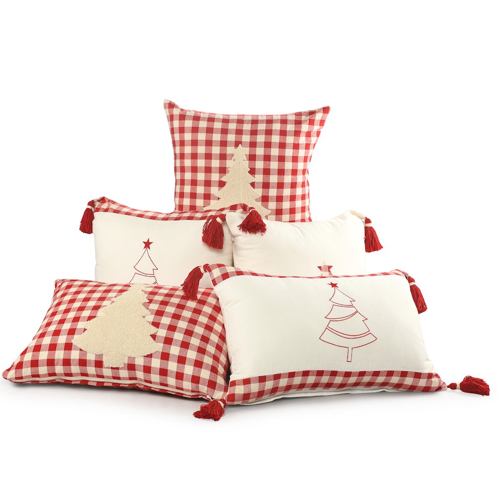 LR Home Merry Cotton Poly Filled Pillow in White/Red, 16" x 24"