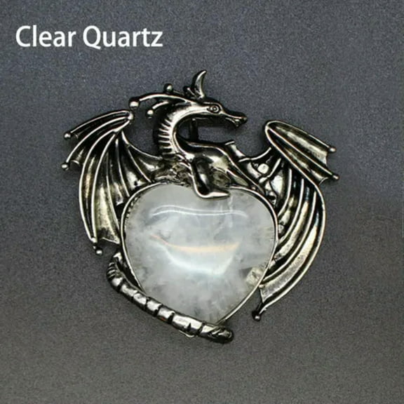 Natural Crystal Heart Fly Dragon Wings Pendant Chakra Quartz Skull Healing Reiki