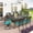 Dark Bronze/Ocean Blue, variant on 7-Piece Outdoor Patio Dining Set, 60" Rectangular Cast Aluminum Dining Table with Umbrella Hole and 4 Stationary, 2 Swivel Rocker Chairs, 6 Cushioned, Backyard, Patio, Garden, Navy
