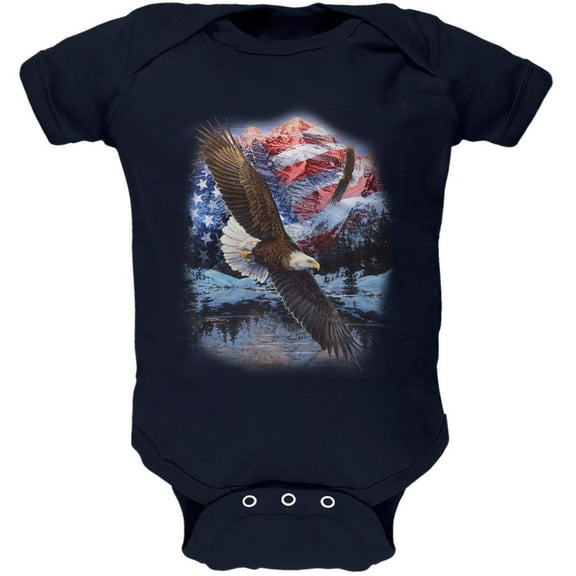 4th Of July American Flag Bald Eagle Soft Baby One Piece Navy 18-24 M