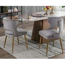 Guyou Modern Dining Chairs Set of 2, Mid-century Upholstered Velvet Armless Side Chair with Nailhead Trim and Curved Back for Dining Room Living Room Kitchen, Grey