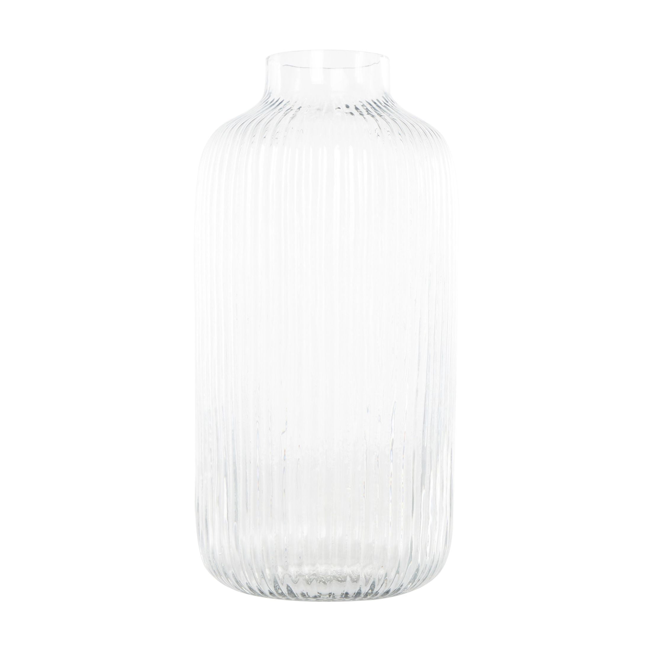 DecMode 13" Ribbed Fluted Glass Vase