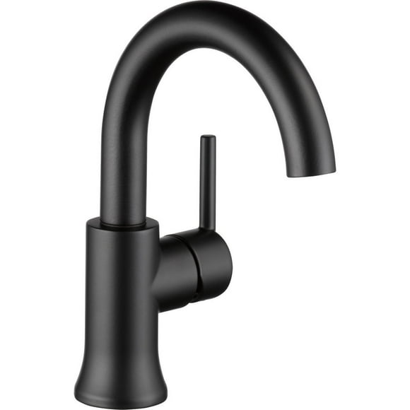 Delta Faucet Trinsic Single Hole Swivel Spout Bathroom Faucet, Black Bathroom Sink Faucet, Single Handle Bathroom Faucet, Diamond Seal Technology, Drain Assembly, Matte Black 559HA-BL-DST