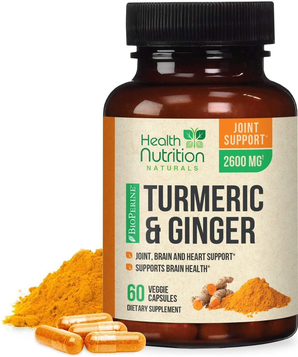 Turmeric Curcumin with Ginger, BioPerine, 95 Curcuminoids, 2600mg, 60