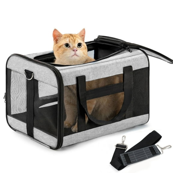 Conlun Cat Carrier,Foldable Soft-Sided Large Cat Carrier,Airline Approved Cat Carriers With Safety Leash,Comfort for Cat Travel Carrier,Gray