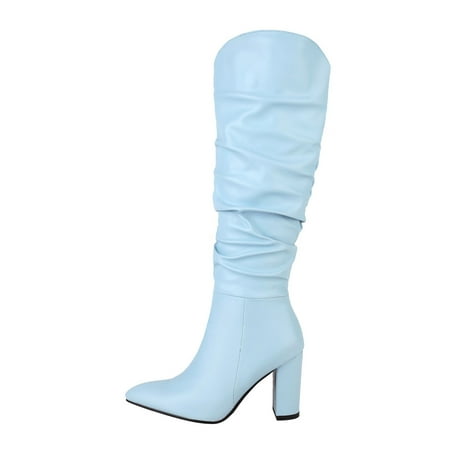 

Mackneog Ladies Autumn And Winter able And Handsome Solid Color Prickly Square Heel Thick Heel Pointed Toe Side Zipper Boots Gift on Clearance