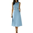 thumbnail image 3 of Bovxnpu Women Skirt Set Casual Office Outfits 2 Piece Sleeveless Crew Neck High Waisted A Line Skirts, 3 of 8