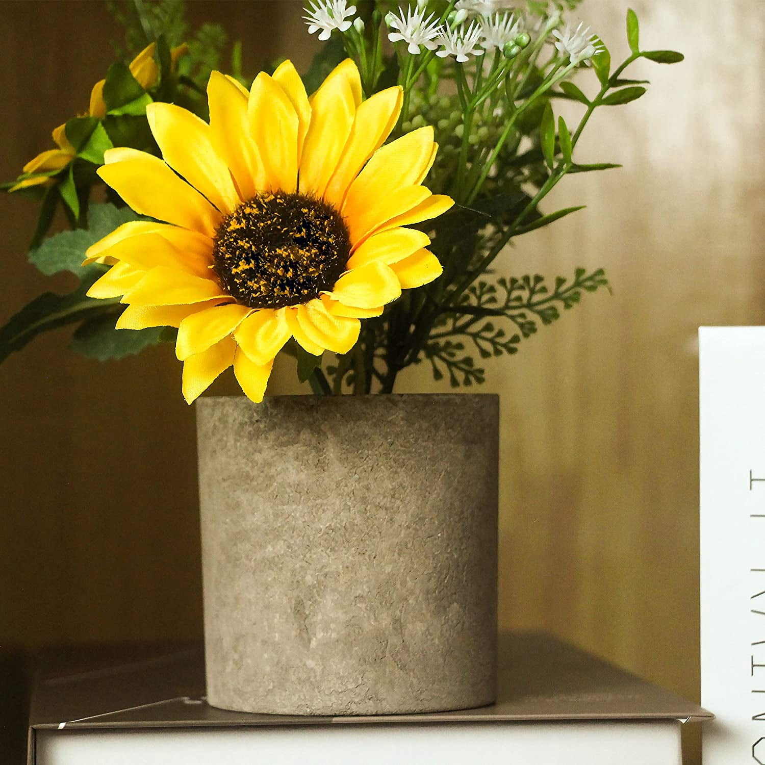 Sunflower Decor Artificial Potted Plants Yellow Fake Flower in Pots, Artificial Sunflower for Bathroom Home Kitchen Rustic Table Centerpiece Shelf Decor