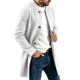 thumbnail image 4 of Men Long Coat Button Long Sleeve Thin Fleece Jacket with Pocket,Loose Windproof Fall Winter Daily Casual Comfy Wear,Mid Length Style,White,XXL, 4 of 7