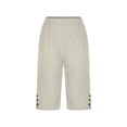 thumbnail image 6 of Women's Summer Shorts Linen Solid Loose Straight Pockets Side Slit Buttons Short Pants, 6 of 6