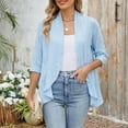 thumbnail image 6 of Cardigan For Womens Casual Spring Summer Solid Color Cardigan Coat 3/4 Sleeve Ruffled Top Sky Blue L, 6 of 7