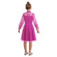 thumbnail image 2 of inlzdz Robe en Maille Contrastée à Pois à Manches Longues Bouffantes pour Filles, Décontractée, Ligne A Évasée, Patineuse, Robe de Fête, Rose Vif 140, 2 of 7