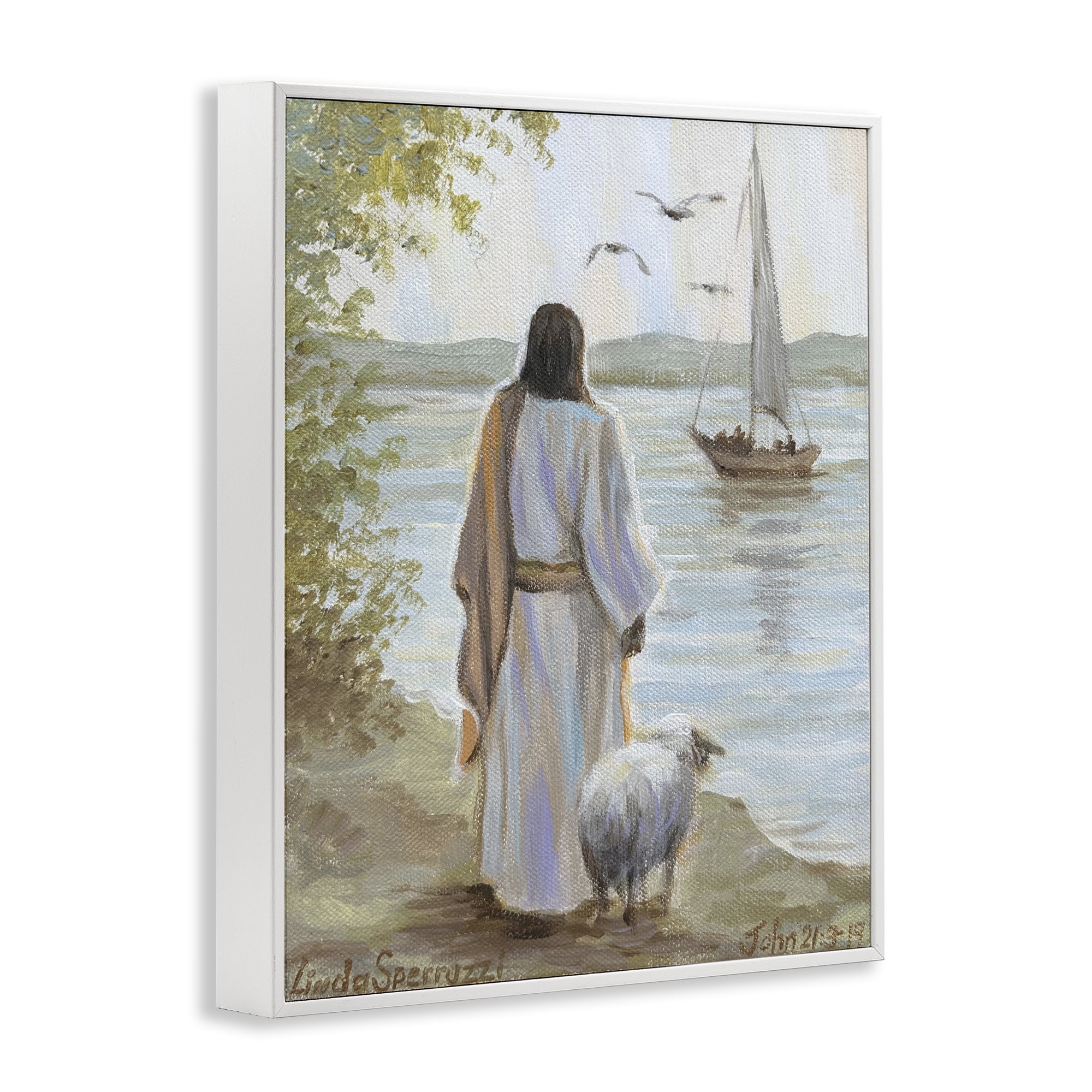 Stupell Industries Jesus Waiting Ashore White Framed Giclee Art, design by Linda Sperruzzi