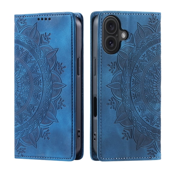 Allytechgroup Flip Wallet Case for iPhone 17, Built-in Credit Card Slot RFID Blocking PU Leather Rugged Stand Case Shockproof Protective Back Cover for iPhone 17, Blue