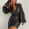 thumbnail image 3 of REALiKUN Women V Neck Sparkly Sequin Romper Club Party Long Sleeve Shorts Jumpsuit Glitters Ruffle One Piece Shinny Outfit, 3 of 5