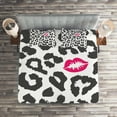 thumbnail image 2 of Ambesonne Savannah Quilted Coverlet 3 Pcs, Cheetah Leopard Kiss Print, Queen Size, Charcoal Grey and Pink, 2 of 2