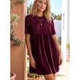 thumbnail image 6 of Womens A-Line Velvet Lace Overall Pleated Swing Babydoll Flared Wedding Mini Dress Wine Red XXL, 6 of 9