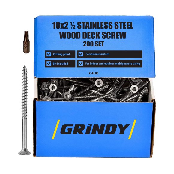 Tornillos para madera Grindy de #10 x 6,35 cm, 200 unidades, 1,09 kg, autoperforantes