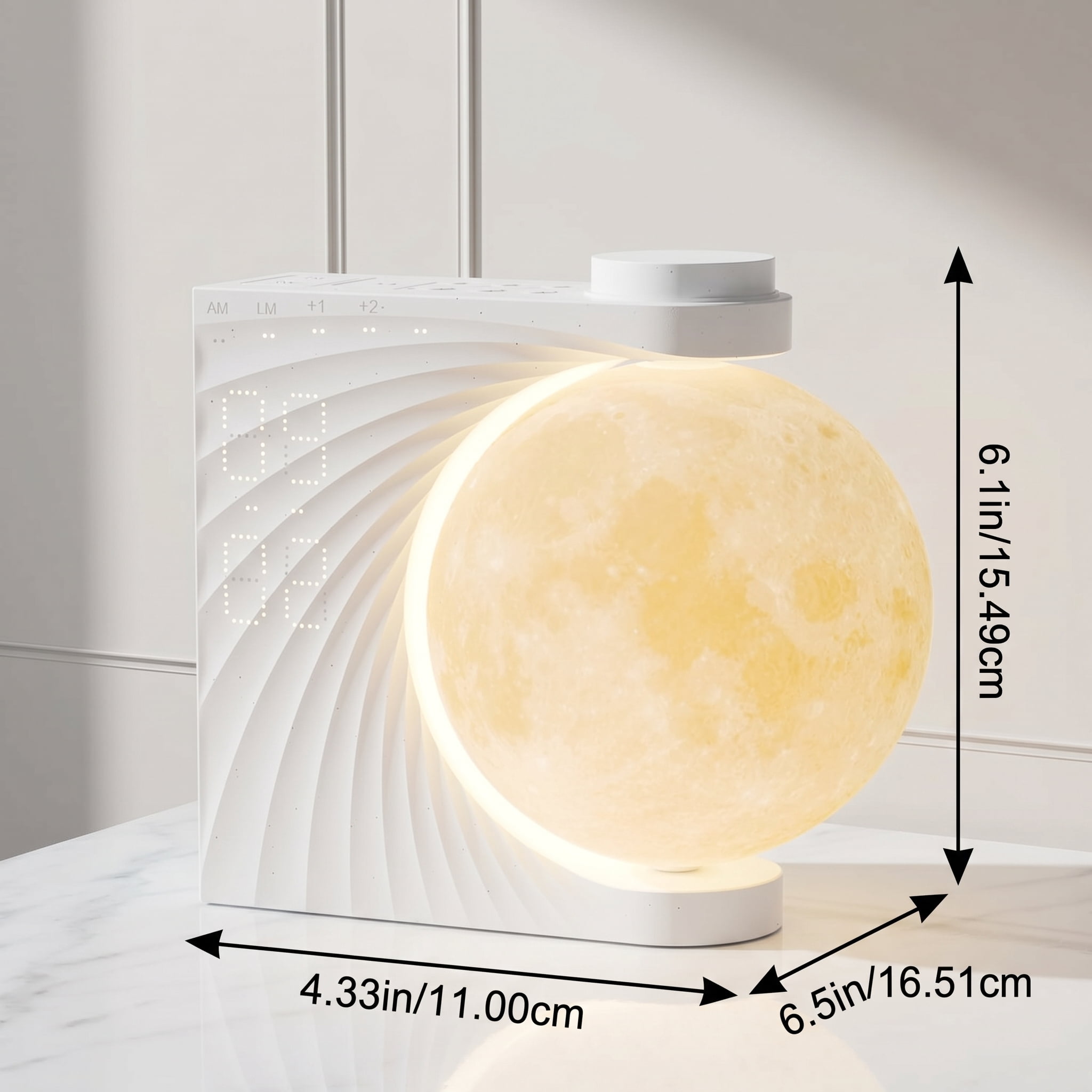 Sunrise Wake Up Light 3-in-1 Moon Dual Alarm Clock  With RGB Light & Natural Sounds