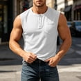thumbnail image 6 of Horkkom Tank Tops Men Solid Color Button Sleeveless Shirts Vacation Workout Casual Shirts with Pockets, S-3XL, 6 of 8