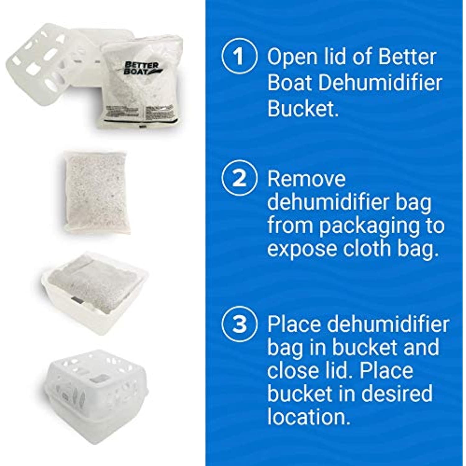 Better Boat Refillable Dehumidifier Bucket with Refill Bag for Moisture Control, Covers Up to 250 sq. ft., Unscented