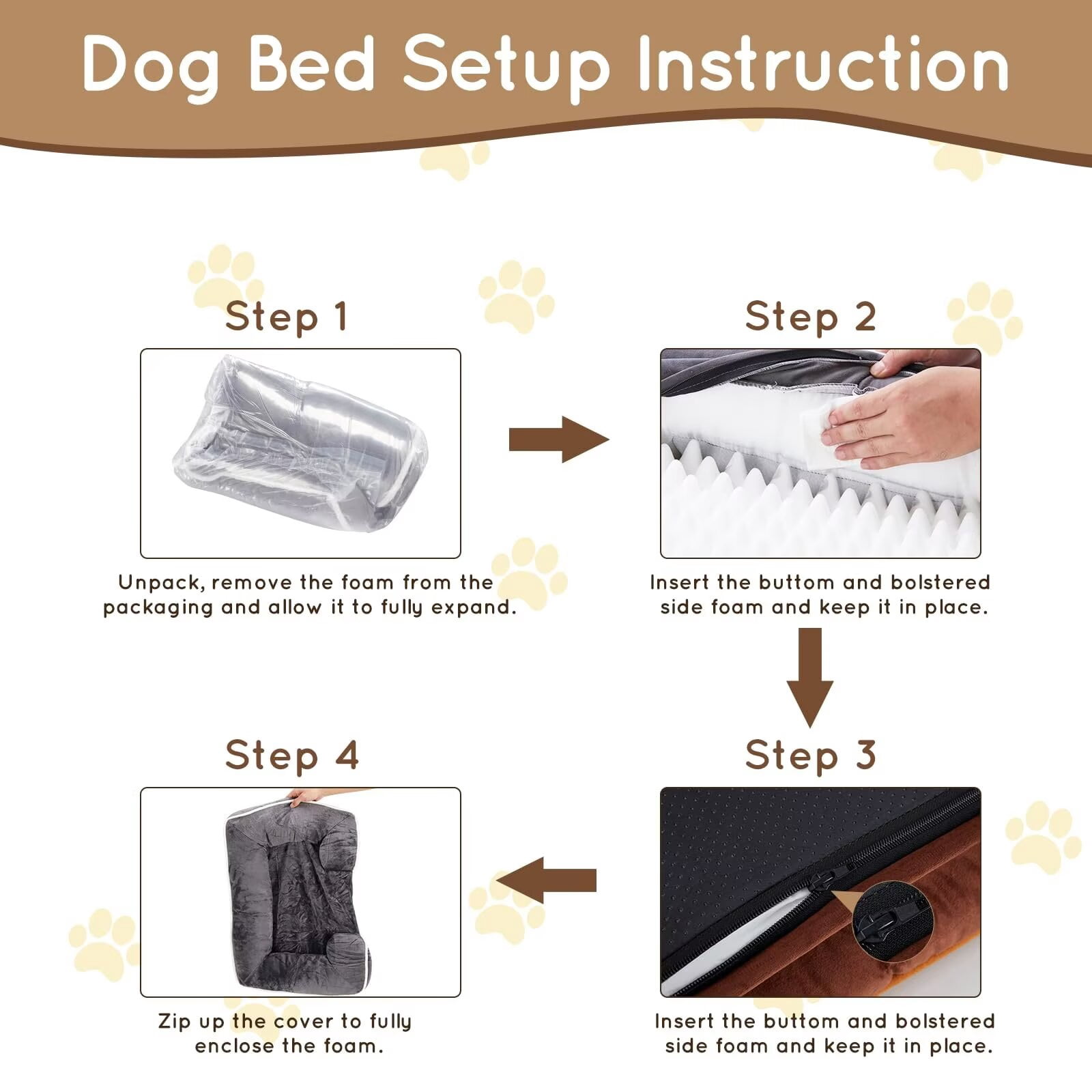 FluffyDream 35'' Orthopedic Dog Bed for Large Dog, Couch Bed with Washable Removable Cover, Brown