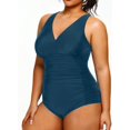 thumbnail image 2 of GHSDFBB Women Plus Size One Piece Swimsuits V Neck Tummy Control Bathing Suits Retro Ruched Swimwear, 2 of 6