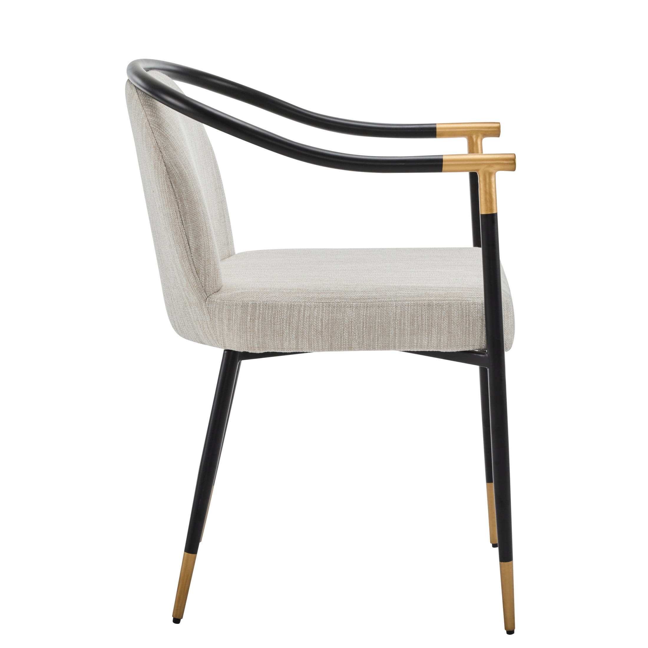 Crista Modern Upholstered Dining Chair, Metal Frame, Beige + Black + Gold, Set of 2