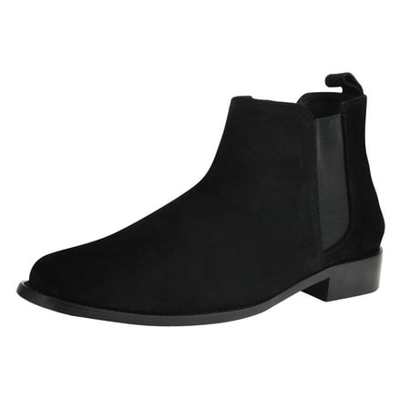 

LIBERTYZENO Mens Chelsea Ankle Boots Suede Leather Waterproof Slip on Dress Shoe Black