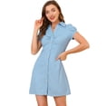 thumbnail image 1 of INSPIRE CHIC Vestido Camisero De Mezclilla De Manga Corta Con Solapa Completa Y Cuello En V Para Mujer Azul L, 1 of 5