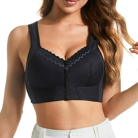 sports bras for women high support Front Closure Bras for Older Women Gathering Plus Size Bras Thin Cup Wireless Bras Full Coverage T-Shirt Bralettes Breathable Bra for Seniors Black,50