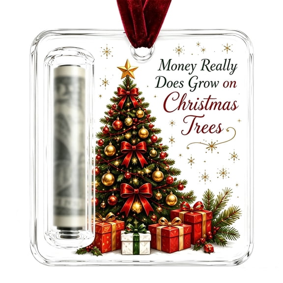 YiFudd Christmas Cash Gift Ornament 1 PC, Acrylic Money Holder, Holiday Cash Gift, Rolled Bill Storage, Festive Hanging Decoration for Tree and Presents