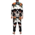 thumbnail image 7 of Salouo Flower Horn Skull Print Button-Front Long Sleeve Pajama Set for Men, Soft 2Pjs Men's Long Sleeve Sleepwear -Small, 7 of 7