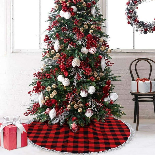 Christmas Tree Skirt 60 Inch Red Buffalo Plaid Christmas Tree Skirt Santa Christmas Tree Skirt with Tassel Cotton Tree Skirt Large Christmas Tree Skirt Holiday Party Decor Xmas Ornaments Walmart