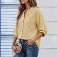 thumbnail image 5 of ClodeEU Women's Stand Collar V Neck Button Down Roll Tab Long Sleeve Striped Shirt,Casual Loose Blouse Top Yellow,Women's Plus XL, 5 of 8