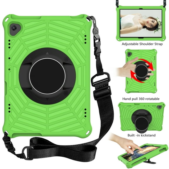 Durable Silicone Case for Lenovo Tab M10 10" (TB-X605F TB-X505F) & Tab P10 10.1-Inch (TB-X705F) Tablet - Shockproof Protective Stand Cover with Hand Holder /Adjustable Shoulder Strap (Green)