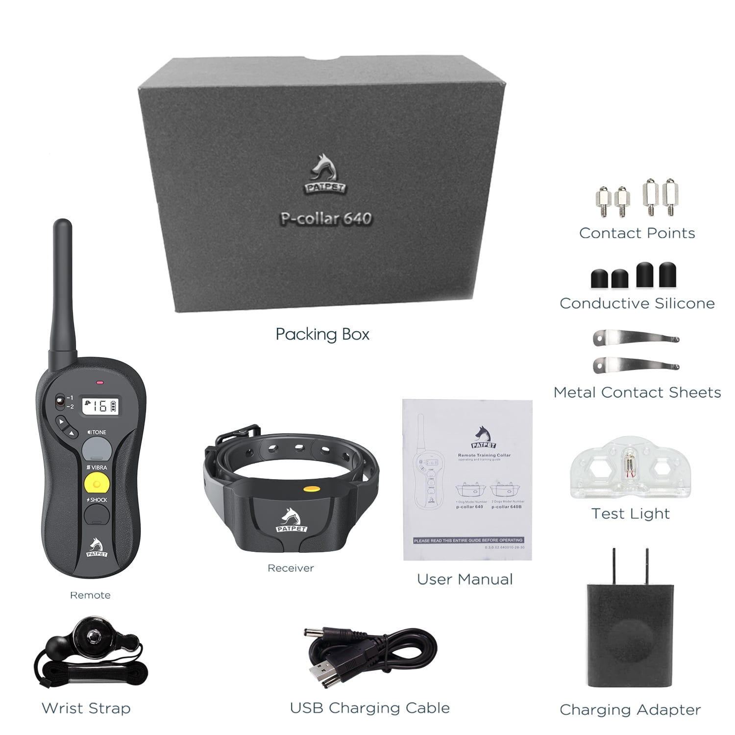 PATPET P640 3000ft Outdoor Remote AntiBark & Dog Training Electric Shock Collar,Medium Large