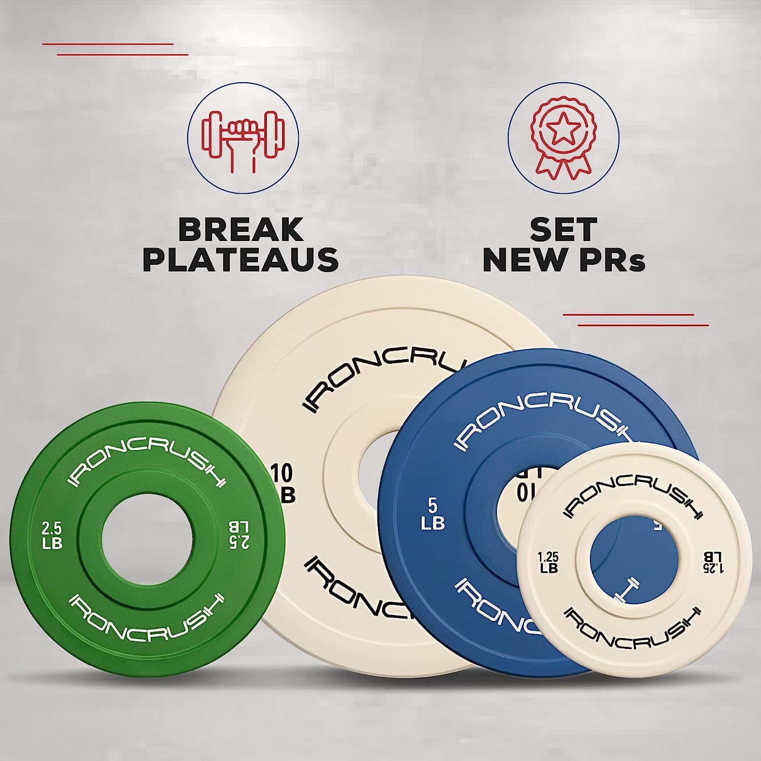 Iron Crush Fractional Change Plates for Olympic Weights, Strength Training, and CrossFit Bumper Plates - From 1.25lb to 10lb Weights, Rubber Coated for Olympic Barbells