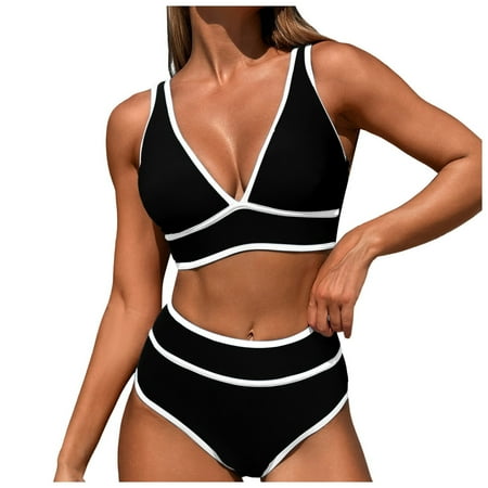 Durtebeua Bikini Set for Women Sexy Swimwear Halter String Triangle Bikini Sets Swimsuit Sexy Ribbed Triangle Top Bathing Suits Gift for her