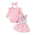 thumbnail image 2 of Baby Girls Easter Outfit, Long Sleeve Romper with Cartoon Rabbit Overall Dress Headband, 2 of 10