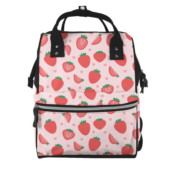 Fuzoiu Strawberry Print Diaper Bag Backpack,Baby Essentials Travel Tote,Multi function Waterproof Diaper Bag, Travel Essentials Baby Bag - Unisex