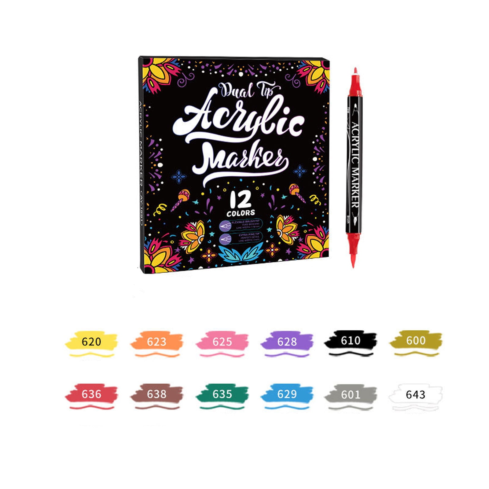 Tarmeek Acrylic Nail Art Pen Set 12pc Professional Fine Tip Drawing Kit for Beginners and Artists Easy to Use Nail Painting Tools