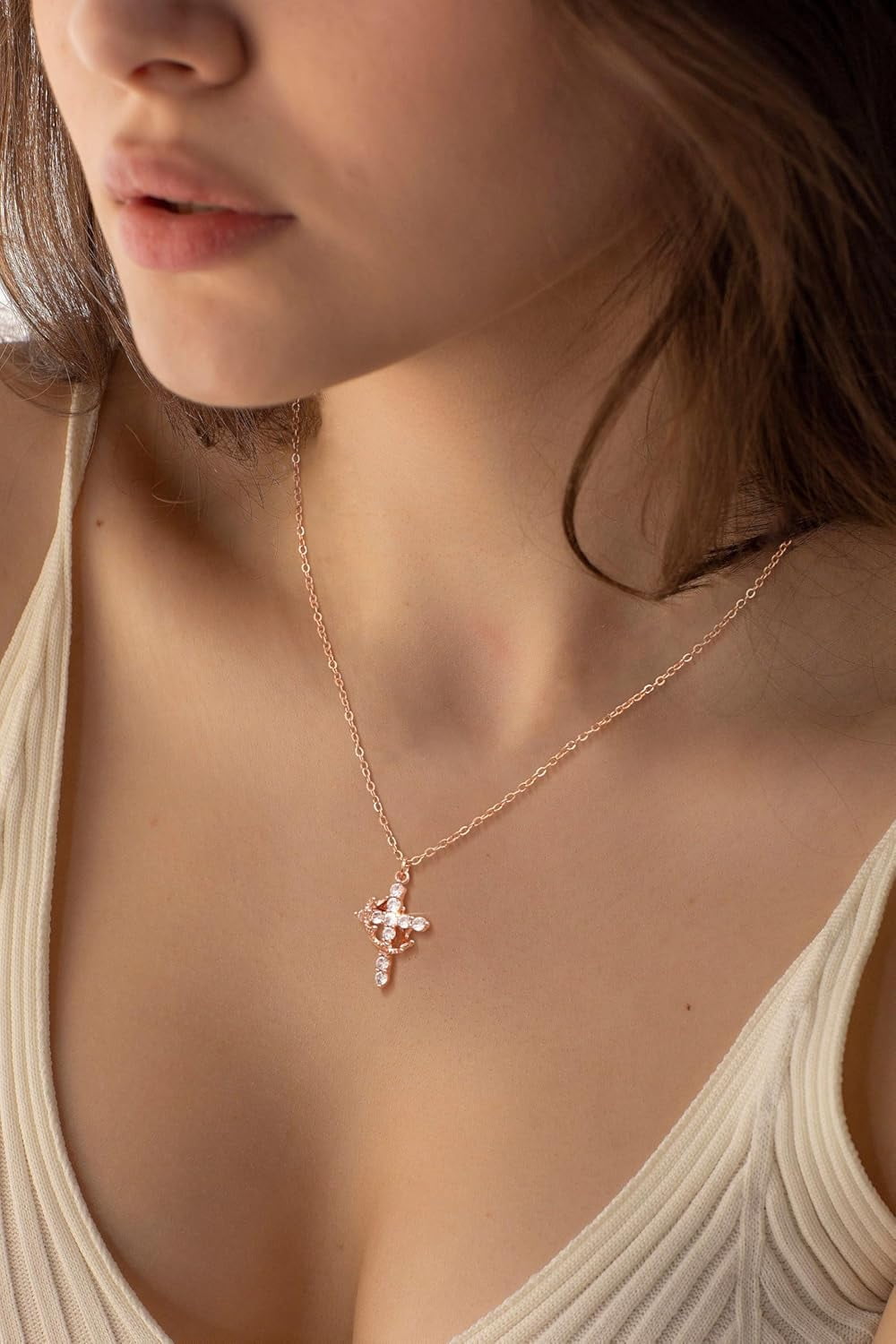 Soleilie Christian Gift Stocking Stuffers Cross Necklace for women-Dainty 14k Gold Plated/Silver Plated Pendant Necklaces Simple Cute Tiny Necklace Jewelry for Women